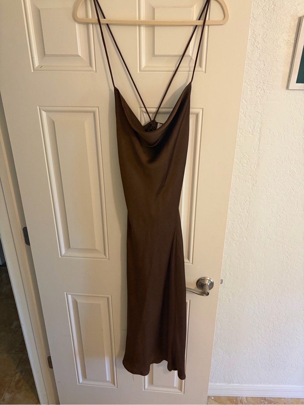 Hello Molly Chocolate Brown Satin Cowl Midi Dress
